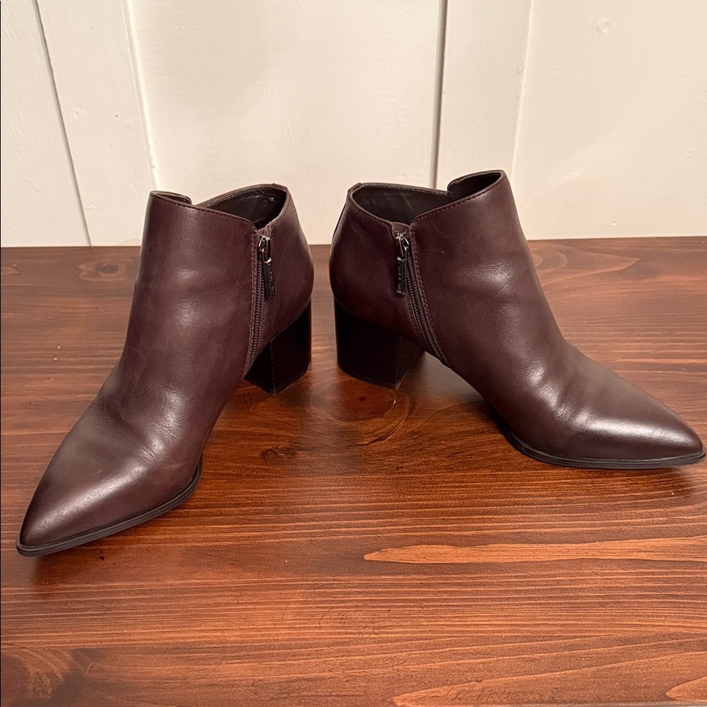 Karl Lagerfeld Chocolate quiet luxury capsule wardrobe  Leather Ankle Boots 8.5”